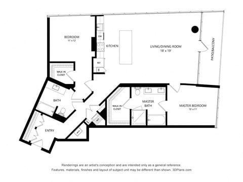 Floor plan for 2 beds, 2 baths, 1493 sqft